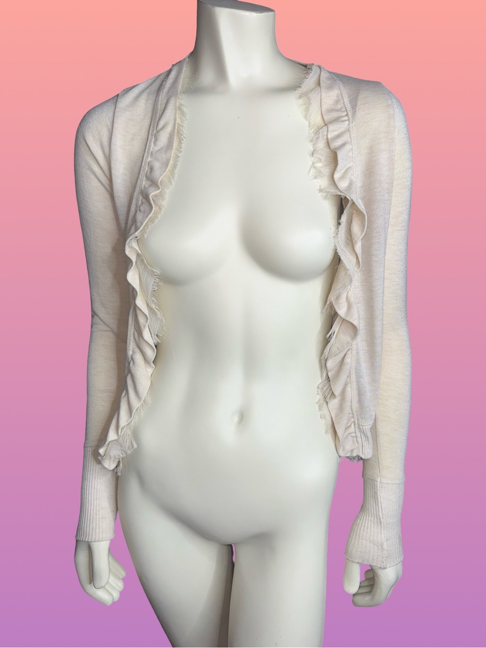 Poof Excellence Ruffle Trim Open Cardigan Size Medium